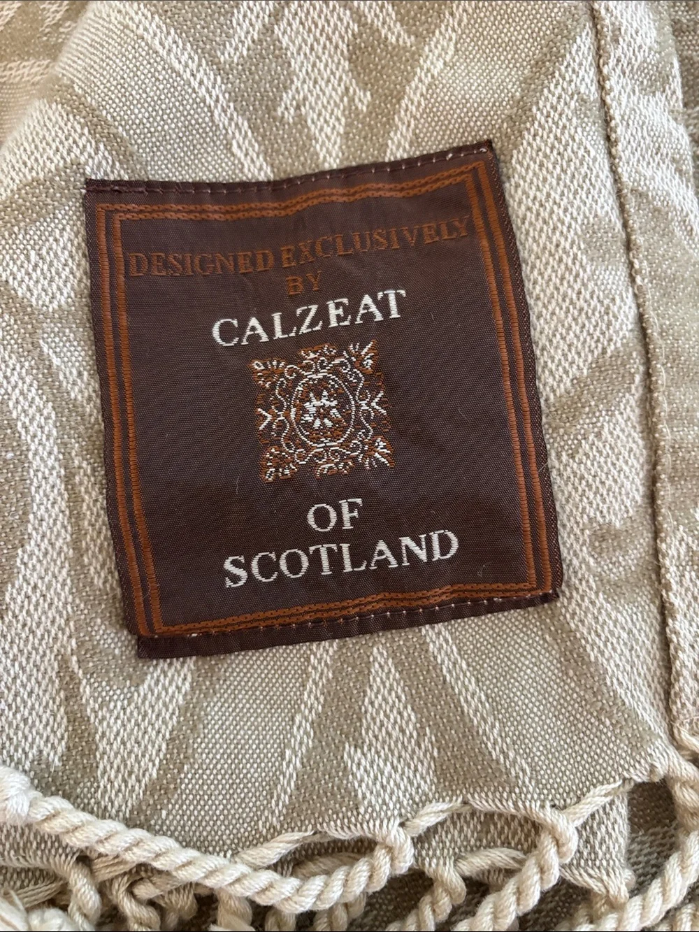Vintage Calzeat of Scotland Golden Beige Throw Blanket 51” x 57”